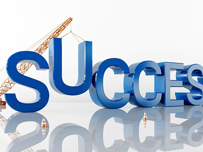 Commercial Equipment Success Visual Featuring 3D Letters Crane And Traffic Cone 3d model