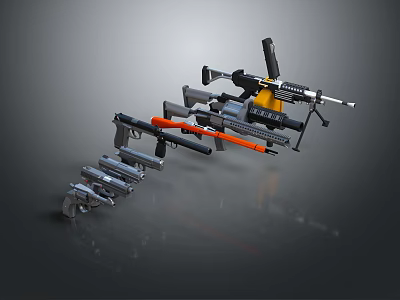Various Tactical Weapons Including Pistols Rifles And Firearms With Different Designs 3d model