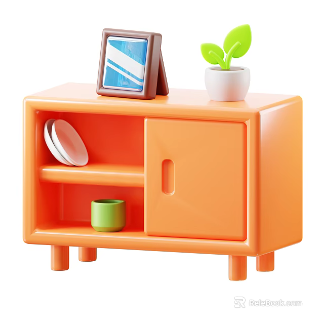 Decorative Ornament Set with Orange Cabinet Photo Frame Small Plant Plates and Green Cup 3d model 