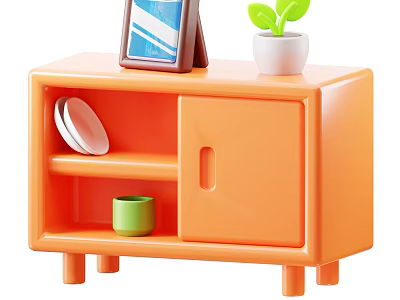 Decorative Ornament Set with Orange Cabinet Photo Frame Small Plant Plates and Green Cup 3d model