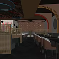 Modern Bar Interior With Colorful Neon Lights Wine Racks And Comfortable Seating