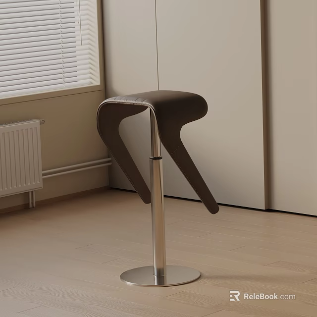 Modern Dark Brown Bar Stool With Curved Shape And Metal Base Indoor Wooden Floor 3d model 