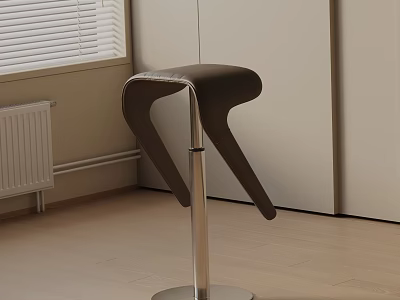 Modern Dark Brown Bar Stool With Curved Shape And Metal Base Indoor Wooden Floor 3d model
