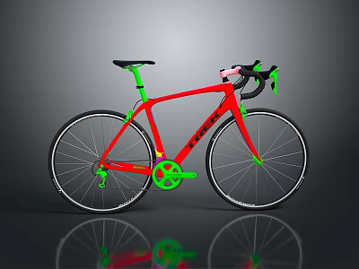 Modern Red Road Bicycle With Green Accents And Black Handlebar 3d model
