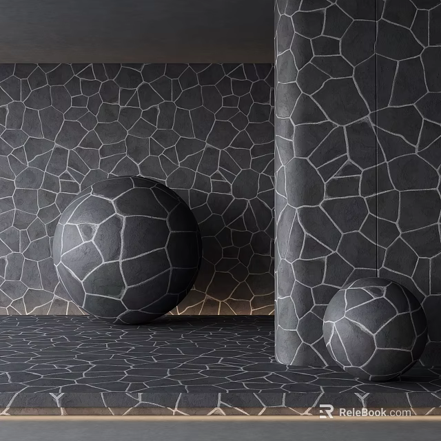Textured Stone Pattern Ground And Wall In Interior With Spheres 3d model 