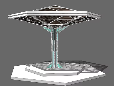 Hexagonal Pergola Design With Geometric Grid Roof And Glass Support Columns 3d model