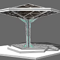 Hexagonal Pergola Design With Geometric Grid Roof And Glass Support Columns