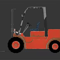 Red Toy Forklift Model With Blue Seat And Metal Forks On Gray Surface