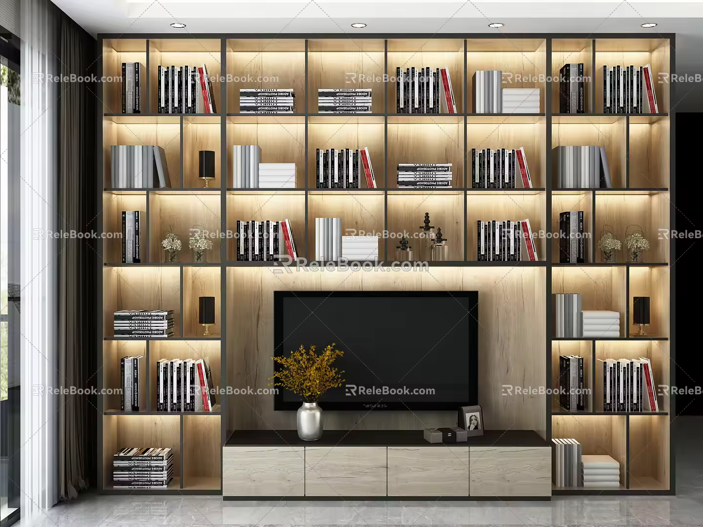 Modern bookcase background wall 3d model