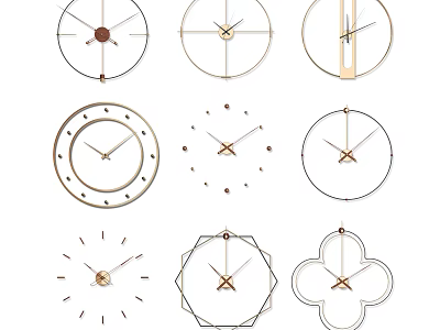 Modern Wall Clocks With Various Geometric And Floral Shapes Metal Frames 3d model