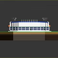 3D Rendered Football Stadium Model With Green Grass Field Seating Stands And Lighting Poles