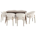 Modern Dining Table Set With Beige Upholstered Chairs And Golden Legs 3d model
