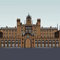 Classical Red Brick Office Building With Towers Spires And Arched Windows 3d model