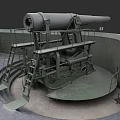 Historic Large Naval Weapon Installed On Circular Rotating Platform With Metal Structure 3d model