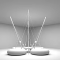 Indoor Circular Trampolines As Sports Equipment With Yellow Blue Design And White Hanging Ropes