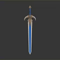 Ornate Fantasy Sword With Blue Blade And Golden Hilt Decoration Details