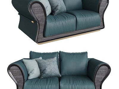 Stylish Modern Teal Leather Two Seater Sofa With Accented Armrests And Decorative Pillows 3d model