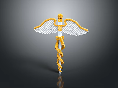 Ornamental Weapon Design With Golden Serpent Coiled Scepter And White Wings 3d model