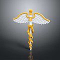Ornamental Weapon Design With Golden Serpent Coiled Scepter And White Wings