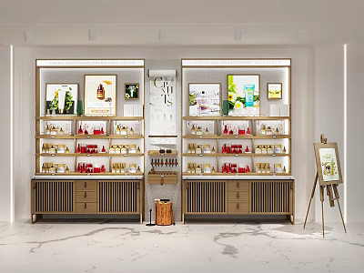 Specialty Store Interior With Product Display Shelves Cabinets And Decorative Elements 3d model