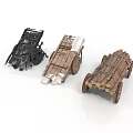Antique Wooden And Metal Carts With Log Loaded Design On White Background