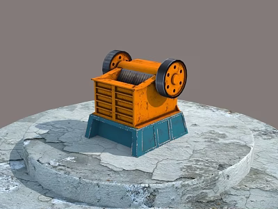 Industrial Equipment With Orange Body Blue Base And Stone Platform Heavy Duty Structure 3d model
