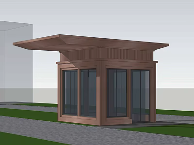 Modern Entrance Gate Structure With Canopy Glass Doors And Wooden Exterior 3d model