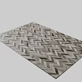 Square Herringbone Leather Rug In Gray White Tones For Living Room Decor