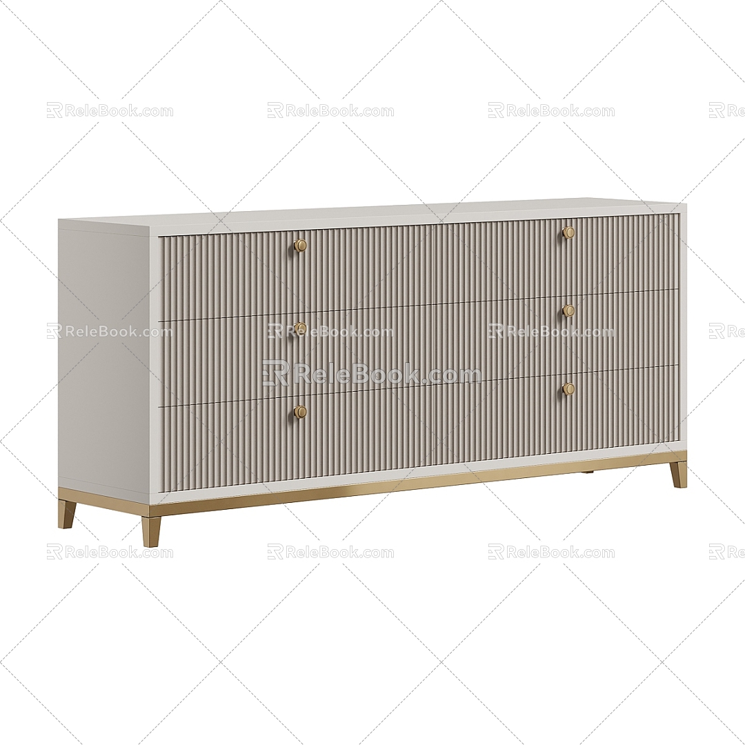 Cream Style End View Cabinet Entrance Cabinet Sideboard 3d model