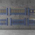 Blue Metal Fences In Various Styles With Golden Accents And Ornate Patterns