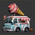 Colorful Ice Cream Truck With Giant Cone And Candy Basket