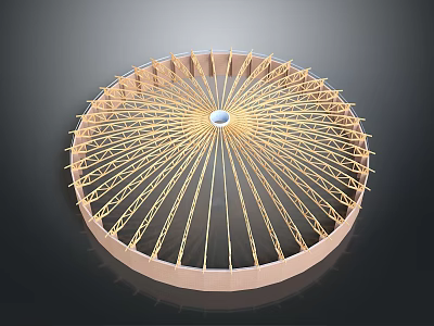 Architectural Circular Metal Dome Framework With Central Blue Node And Radiating Struts 3d model