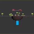 3D Model Gas Station Building With Red Signage Green Trees And Yellow Arrows