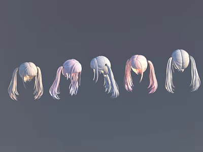 Game Movie Character Twin Tail Hairstyles with Different Pastel Colors and Styles 3d model