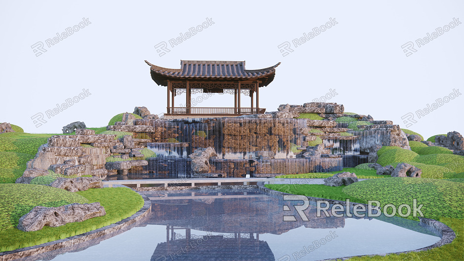 Chinese pavilion rockery stacked water pavilion model