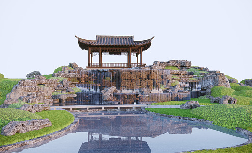 Chinese pavilion rockery stacked water pavilion 3d model