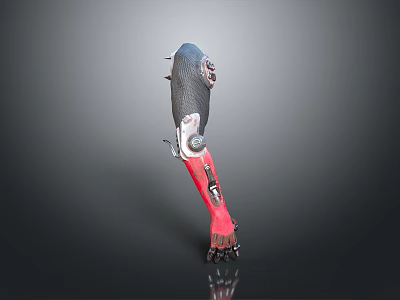 User With Biological Limb Using Modern Black Red Mechanical Prosthetic Structure 3d model