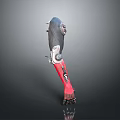 User With Biological Limb Using Modern Black Red Mechanical Prosthetic Structure 3d model