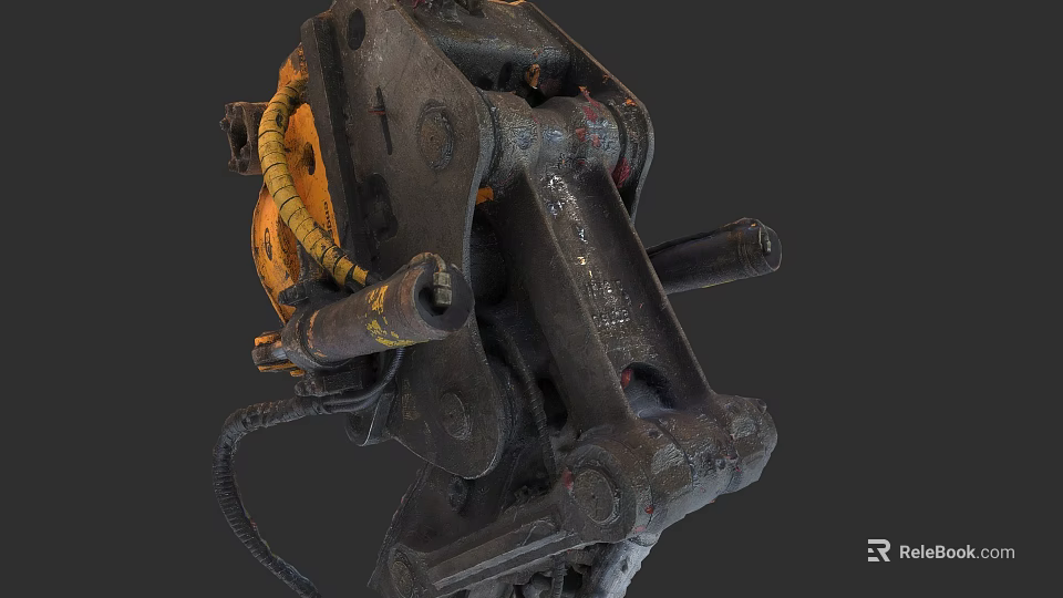 Industrial Equipment Heavy Duty Mechanical Part With Worn Metal Structure And Yellow Components 3d model 