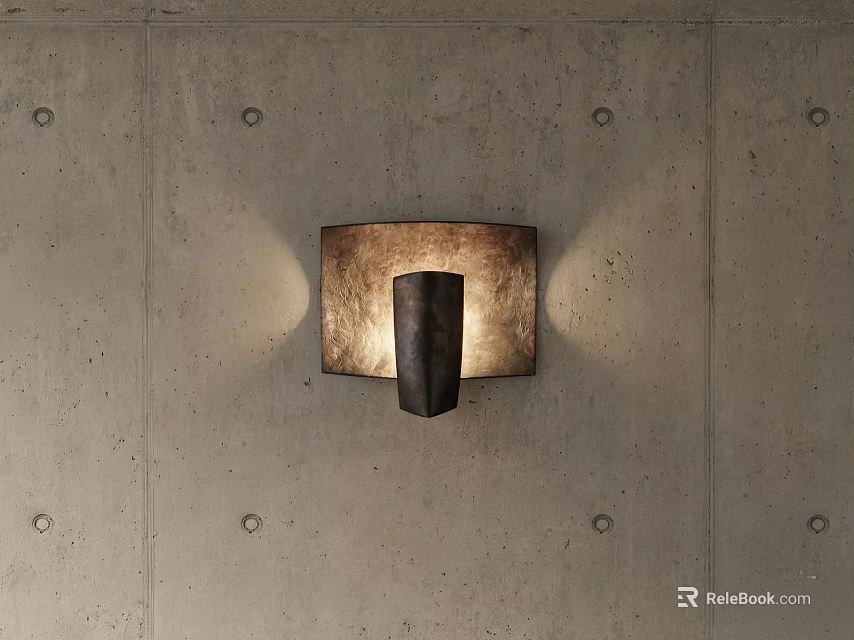 Brown Square Wall Lamp With Warm Yellow Light On Gray Concrete Wall 3d model