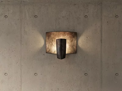 Brown Square Wall Lamp With Warm Yellow Light On Gray Concrete Wall 3d model