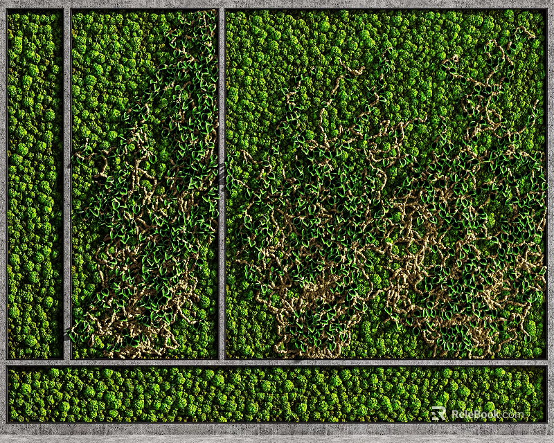 Interior Living Green Wall Design Featuring Various Plant Species And Sectioned Panels 3d model 