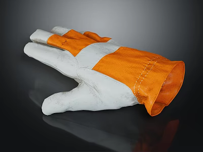 White Leather Palm And Orange Canvas Work Gloves With Reinforced Stitching 3d model
