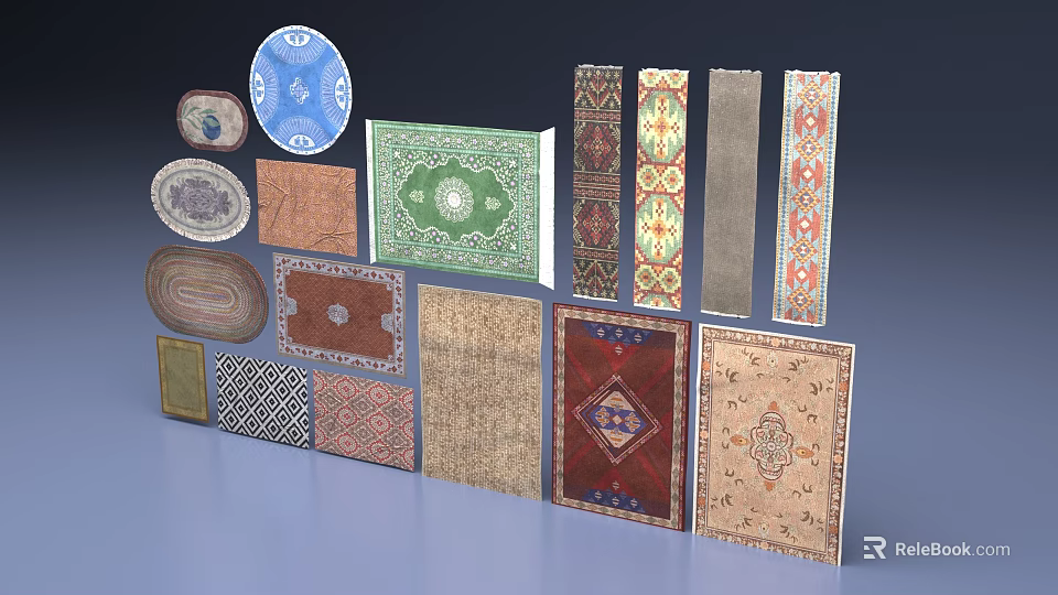 Stylish Decorative Rugs In Various Shapes And Diverse Patterns For Home Decor 3d model 