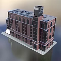 Multi Story Hotel Building With Red Brick Structure Arched Windows And Black Rooftop 3d model