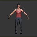 Man Wearing Red ALF Tank Top Blue Pants Black Cap And Wristbands