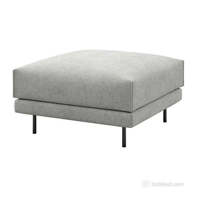 Stylish Modern Gray Upholstered Ottoman With Square Design And Black Legs 3d model 