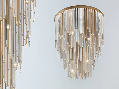 Modern Crystal Chandelier With Gold Frame And Hanging Crystal Strands For Interior Decoration 3d model