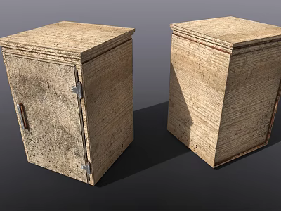 Vintage Wooden Display Shelves with Worn Textured Surface and Metal Hinges 3d model