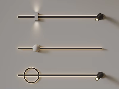 Sleek Modern Wall Sconces With Long Bar White Square Sphere And Circular Ring Details 3d model
